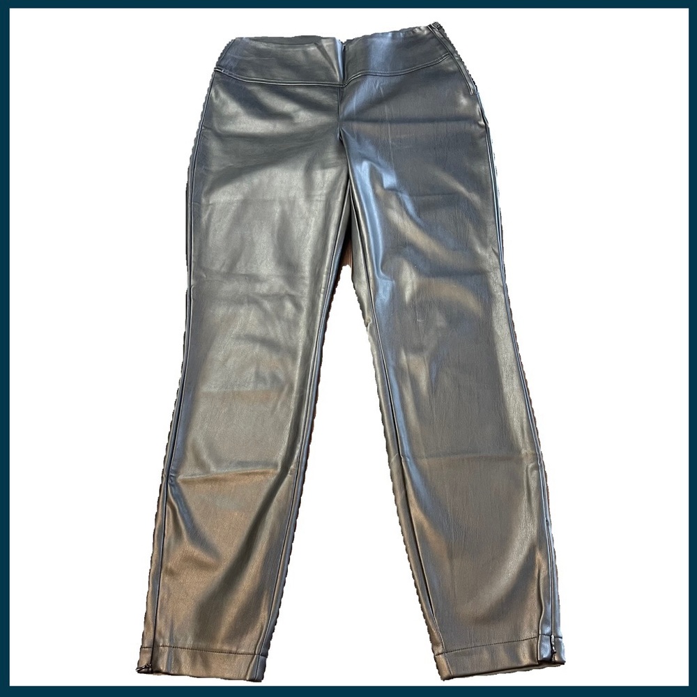 Yaya Vegan Leather Slim Side Zip Ankle Zip Pant (12)